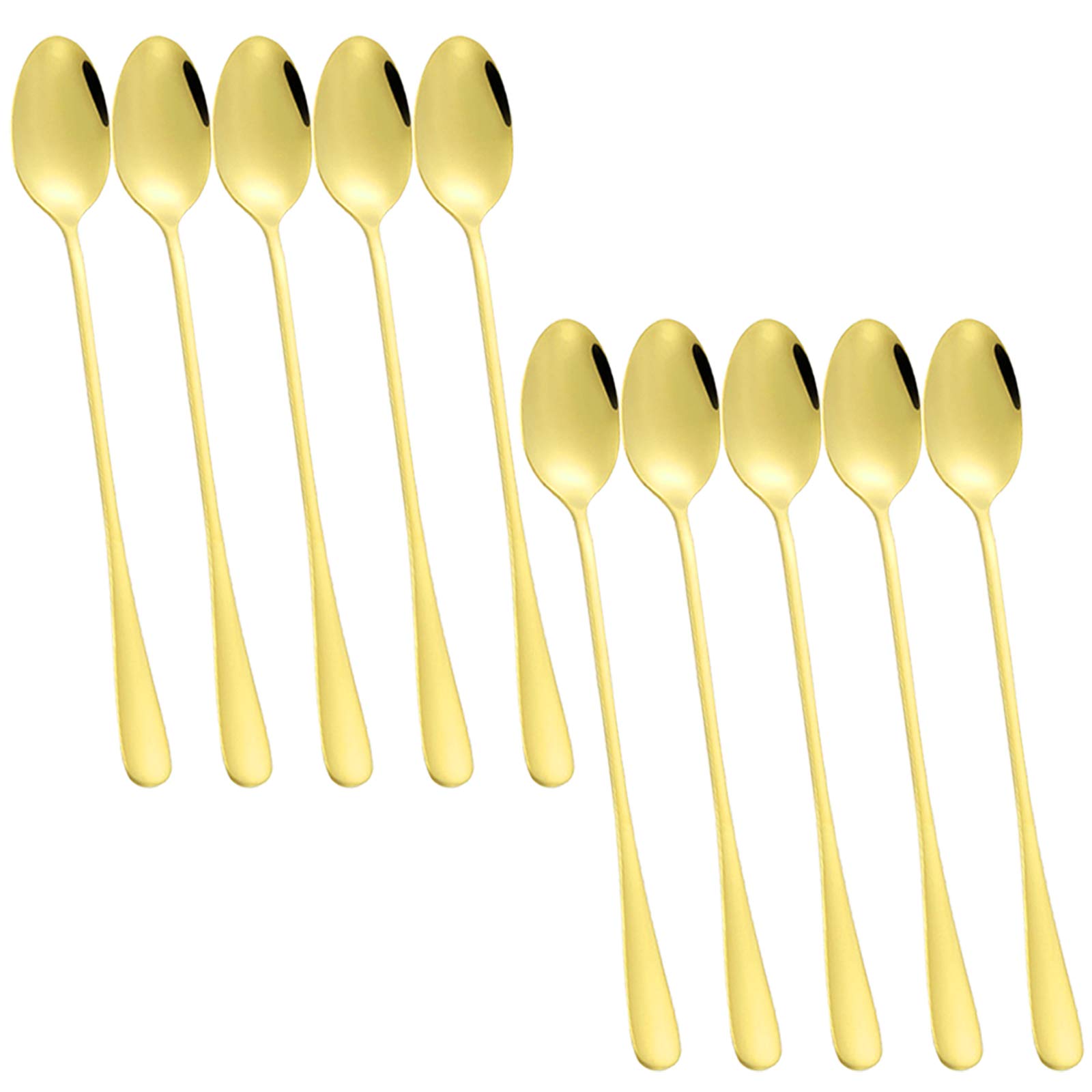 DaKuan Long Handle Stirring Spoon, Set of 10 Stainless Steel Mixing Spoon for Iced Tea, Coffee, Cocktail, Milkshake, Cold Drink- Gold