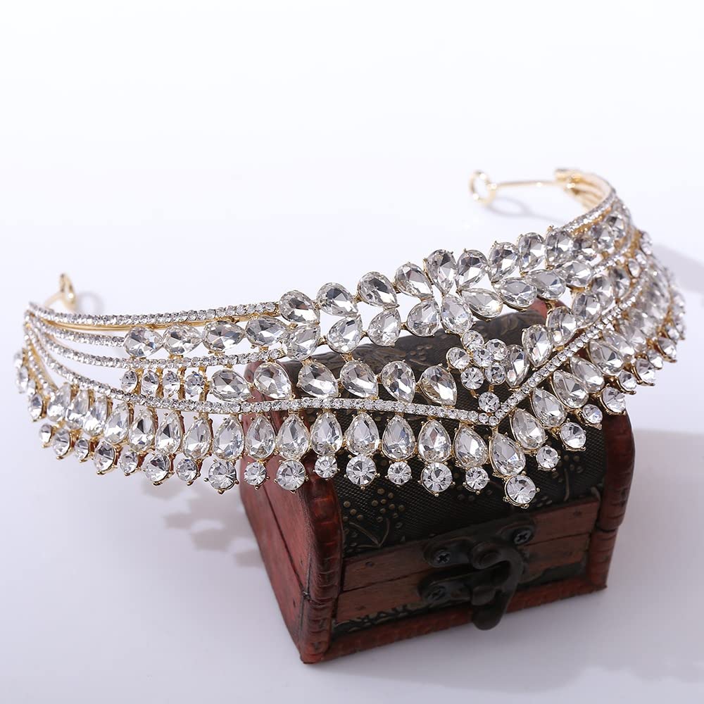 Ręcznie robione kryształowe tiary ślubne nakrycie głowy korony Rhinestone korowód Diadem Bride opaski ślubne akcesoria do włosów obręcz do włosów (kolor metalu: srebrno-biały)