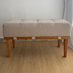 Puff Retangular Mini Recamier Em Linho E Madeira Maciça 80 cm (Linho Bege)