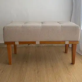 Puff Retangular Mini Recamier Em Linho E Madeira Maciça 80 cm (Linho Bege)