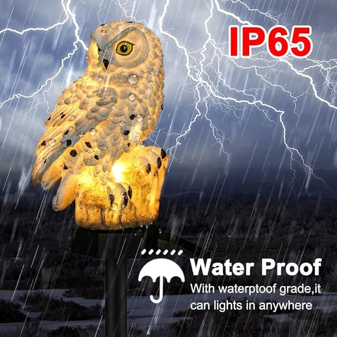 Hoofun Luci solari gufo, impermeabili, lampada a LED ad energia solare, ornamenti per cortile, patio e giardino paesaggio illuminazione (bianco)