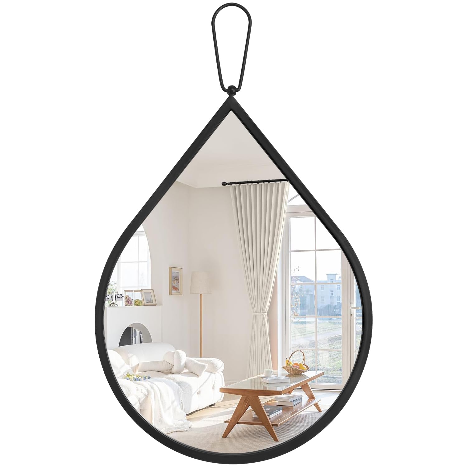 FEUFOAM Black Wall Mirror Teardrop Hanging Mirrors with Thick Framed Modern Wall Mirrors Decorative Wall-Mounted Mirrors for Entryway Hallway Bathroom Living Room 50 x 40cm