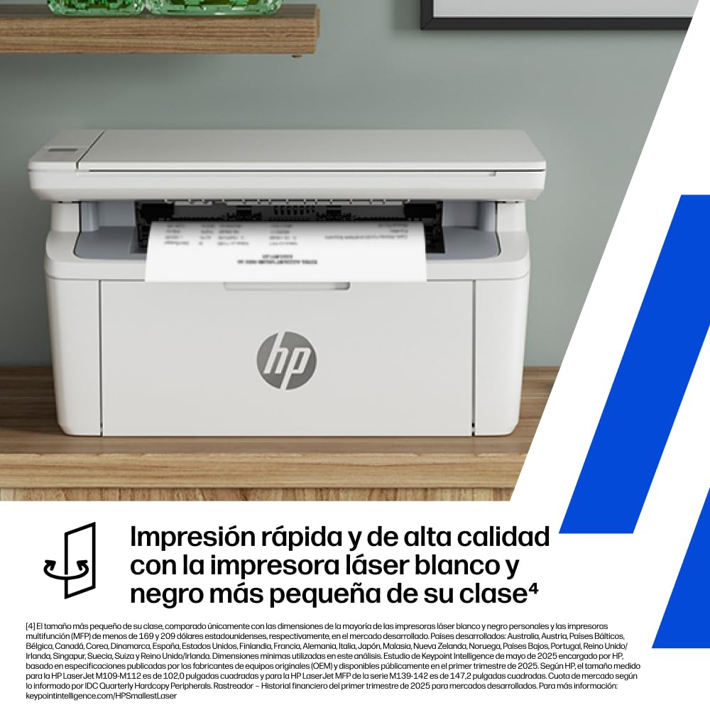 HP LaserJet M140w 7MD72F, Impresora Láser A4 Multifunción Monocromo a Doble Cara Manual, Escaner, Copiadora (20ppm, Wi-Fi, Wi-Fi Direct, USB 2.0, Procesador 500MHz, Memoria 64MB, Smart App) Blanca