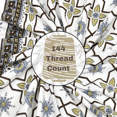 Image of Mafatlal 144 TC Sanskriti Cotton King Bedsheet | 90 x 108 Inches | Traditional Design | Smooth, Long-Lasting & Soft | 2 Pillow Covers | Formal Garden