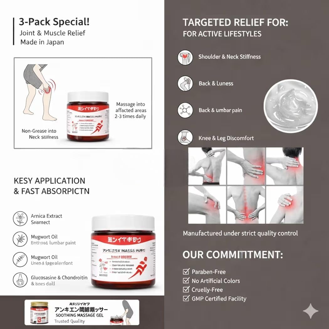 Japanese Formula Soothing Massage Gel for Joint & Muscle Pain Relief | Herbal Arnica & Mugwort Extract | Fast Absorbing Back, Neck, Knee & Leg Pain Relief Balm | Non-Greasy Muscle Gels (Pack of 1) 1