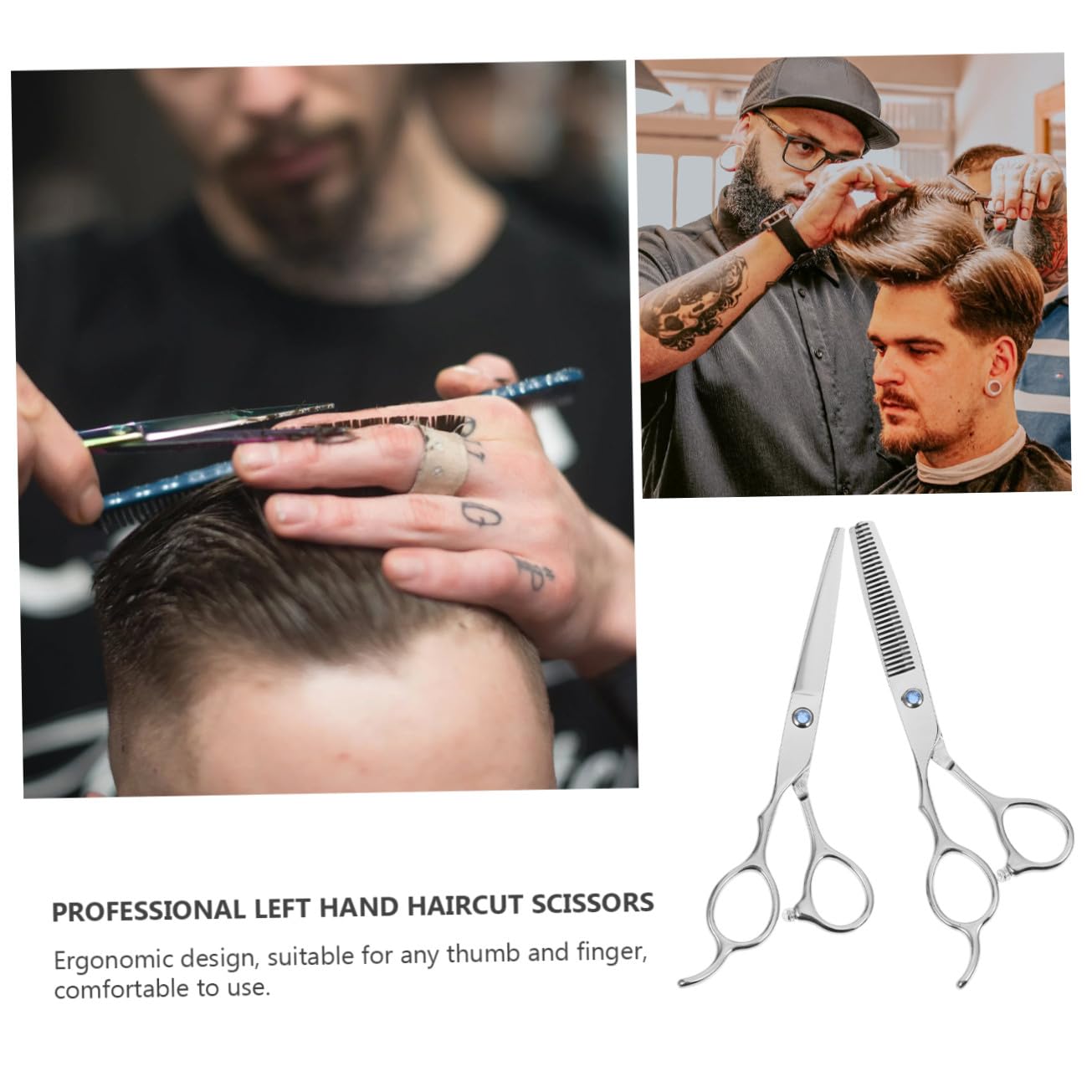 Veemoon Tijeras para Zurdos de Acero Inoxidable 6 Pulgadas Juego de 2 Piezas Tijeras Planas Entresacar para Peluquería Profesional y Uso Doméstico Herramienta de Corte de Cabello