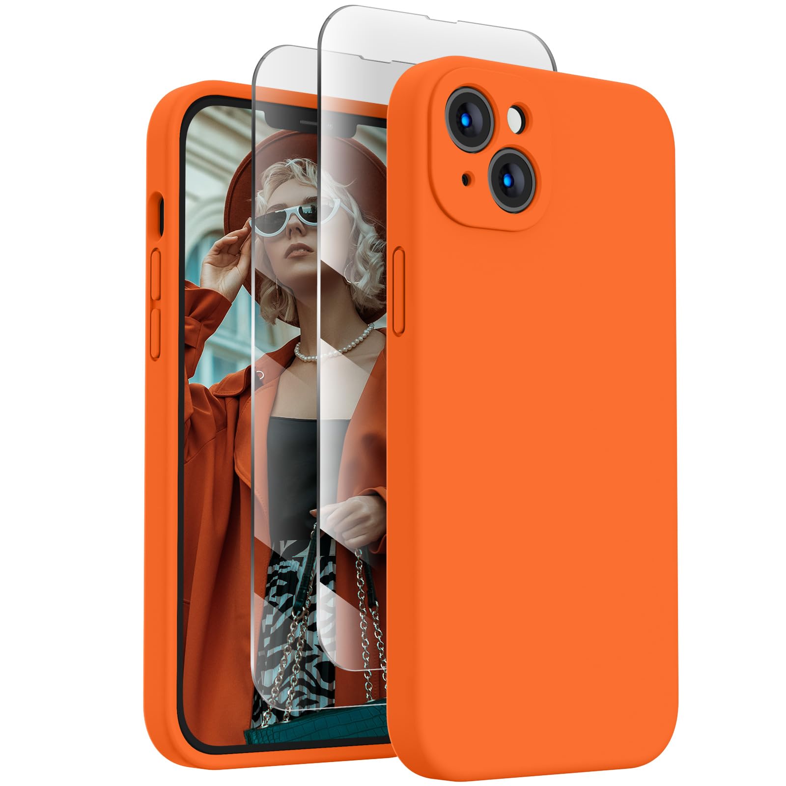 FireNova Designed for iPhone 14 Case, Silicone Upgraded [Camera Protection] Phone Case with [2 Screen Protectors], Soft Anti-Scratch Microfiber Lining