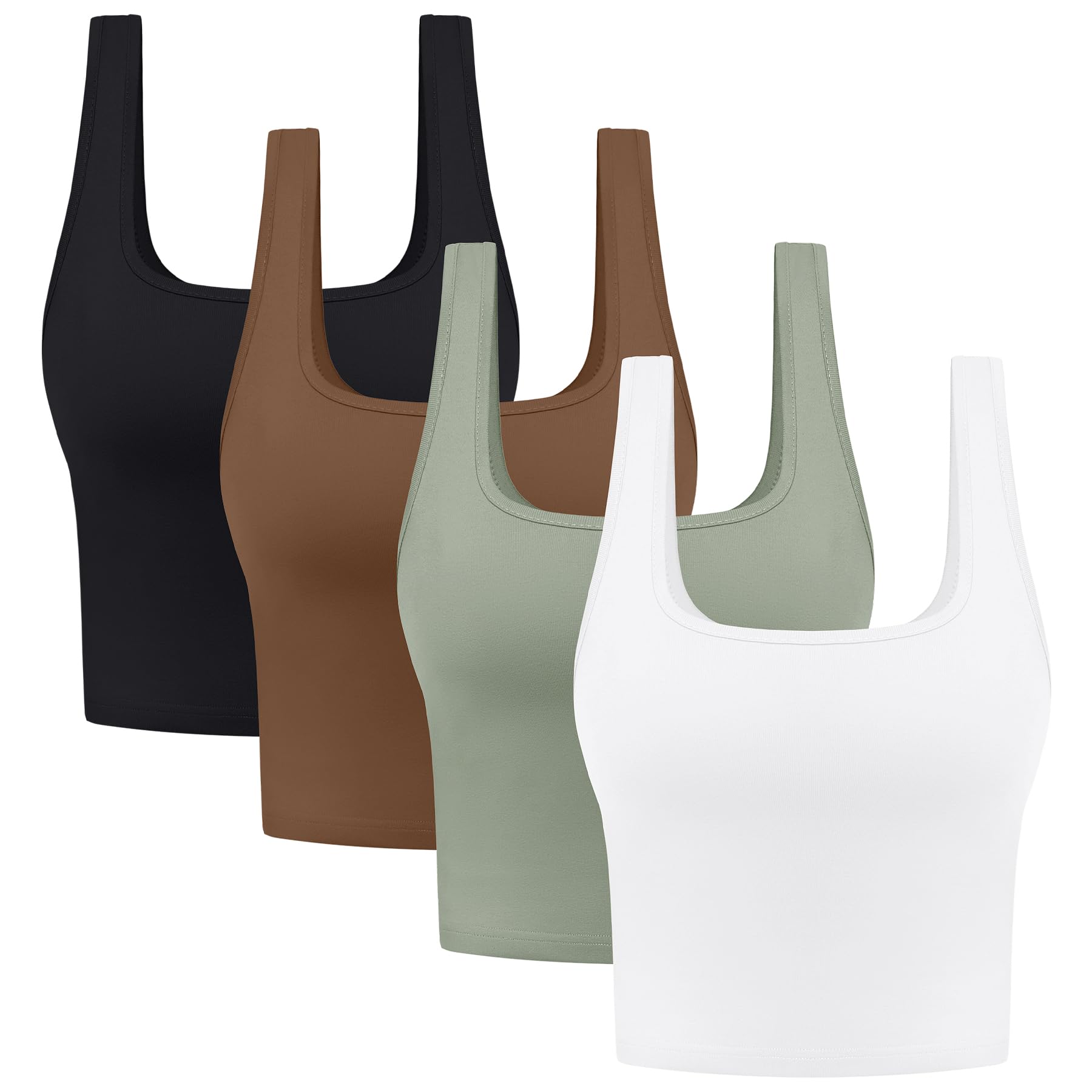 4 Pieces Women's Square Neck Crop Tops Cotton Sleeveless Workout Shirts Cute Sports Yoga Cropped Tank Top for Women