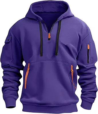 Fall Winter Quarter Zip Hoodie Men Pullover Tactical Sweatshirt Vintage Long Sleeve Casual Hoodies with Pockets