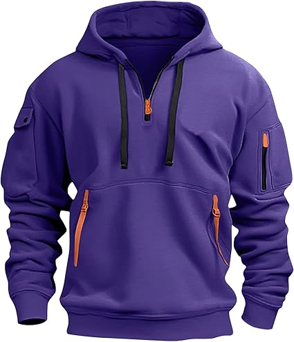 Fall Winter Quarter Zip Hoodie Men Pullover Tactical Sweatshirt Vintage Long Sleeve Casual Hoodies with Pockets