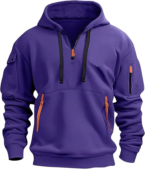 Fall Winter Quarter Zip Hoodie Men Pullover Tactical Sweatshirt Vintage Long Sleeve Casual Hoodies with Pockets