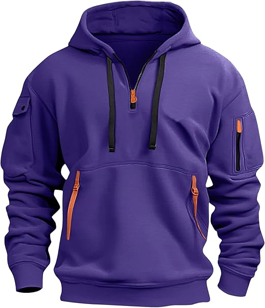 Fall Winter Quarter Zip Hoodie Men Pullover Tactical Sweatshirt Vintage Long Sleeve Casual Hoodies with Pockets