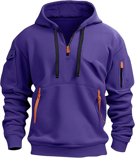Fall Winter Quarter Zip Hoodie Men Pullover Tactical Sweatshirt Vintage Long Sleeve Casual Hoodies with Pockets