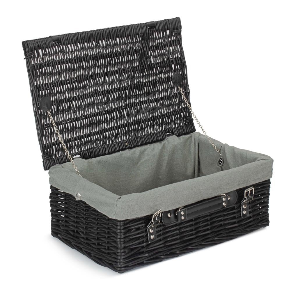 Red Hamper EH073GRY 46cm Empty Black Willow Picnic Basket With Grey Lining