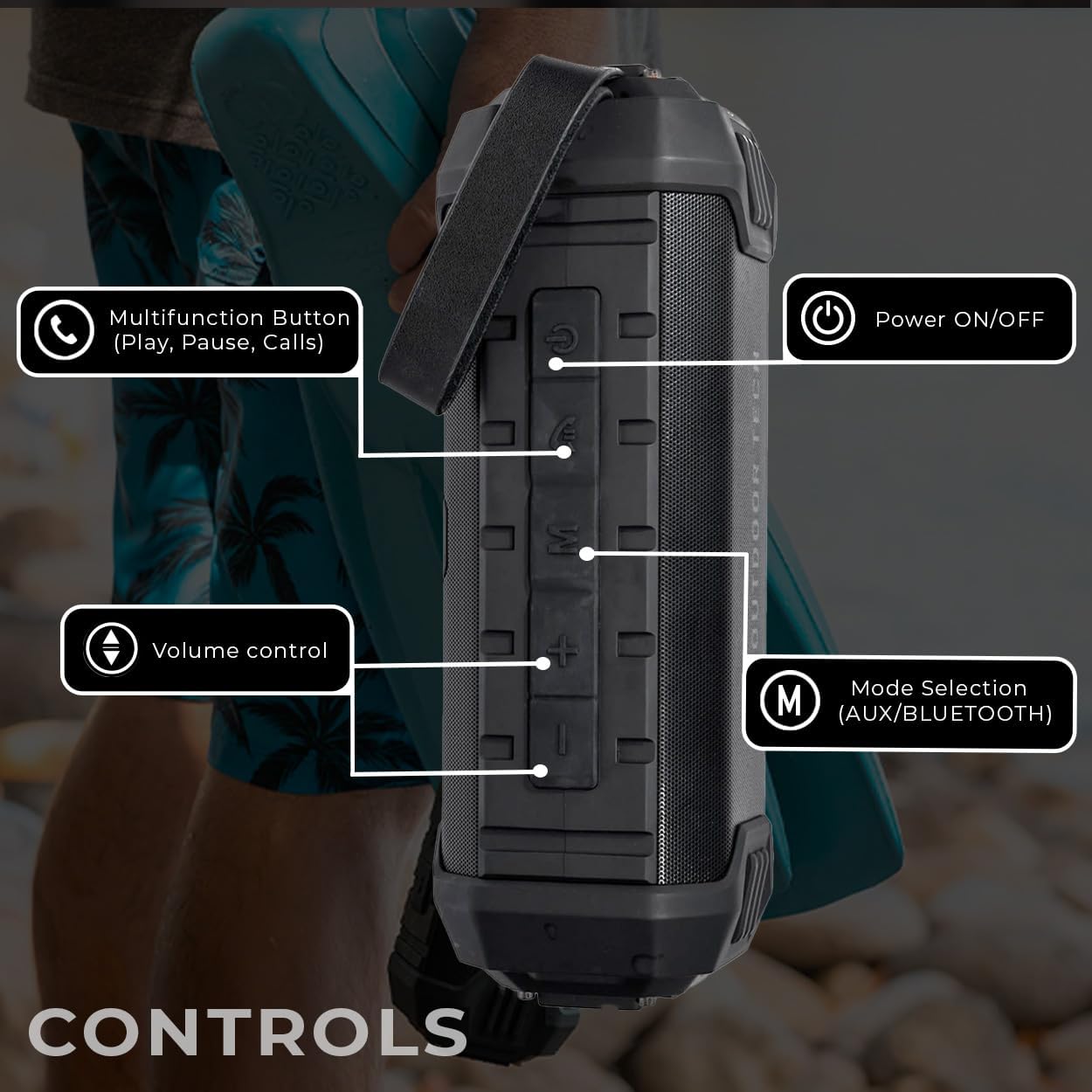 Bullfrog Wireless Bluetooth Speaker Rugged IPX4 Waterproof Outdoor Speaker Perfect for Camping Hiking Biking Boats Pool Beach