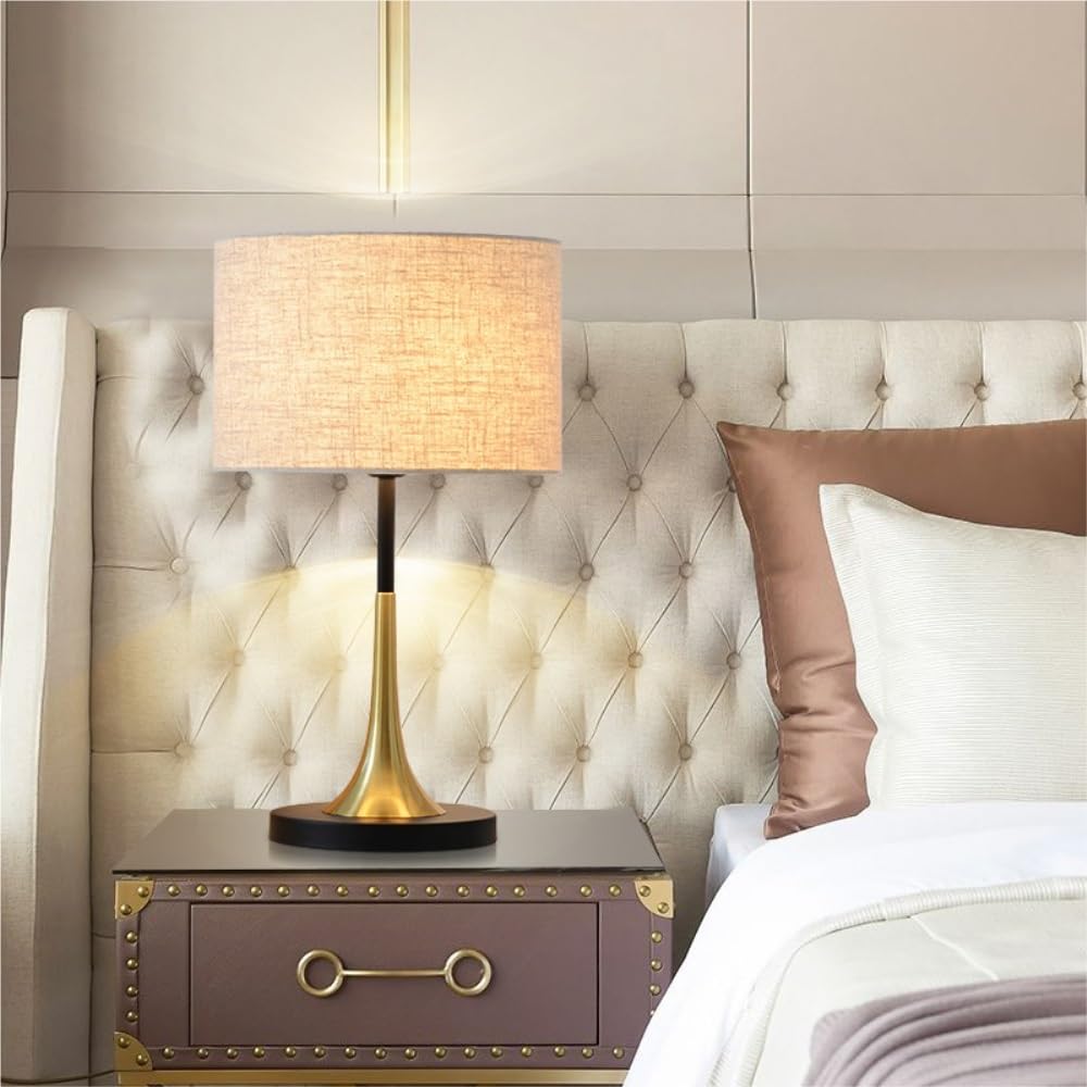 Lampada da tavolo europea, lampada da comodino dimmerabile for | Stile europeo, paralume in tessuto, dimmerabile, controllo tramite pulsanti, arredamento della(White)