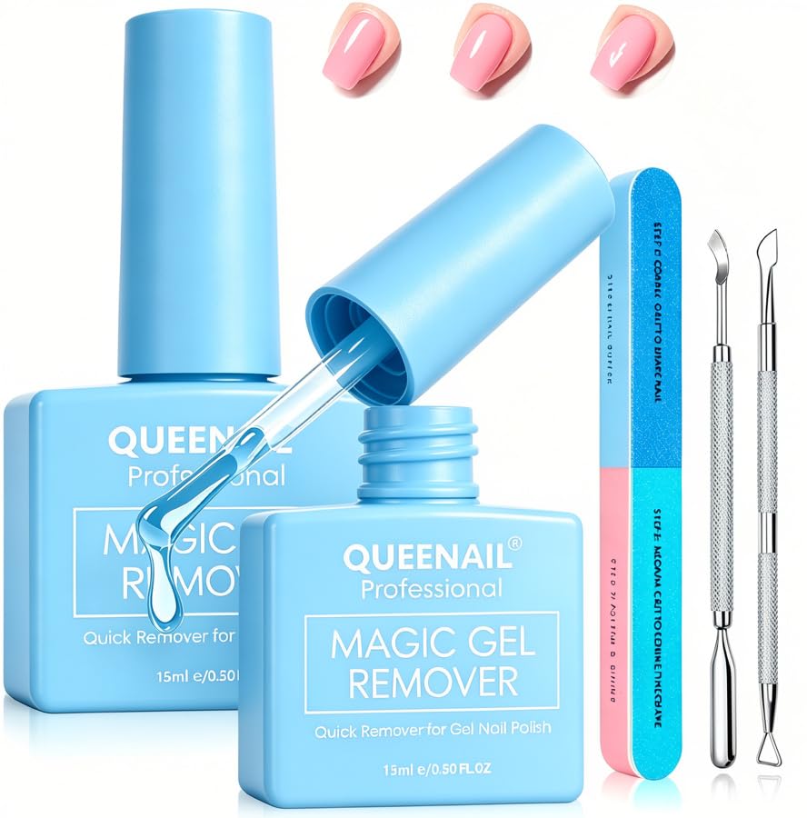 2 Pièces Dissolvant pour Vernis Gel Semi Permanent,Professionnel Gel Nail Polish Remover,Avec Lime à Ongles Et Nail Cuticle Pusher, Pour Salons De...