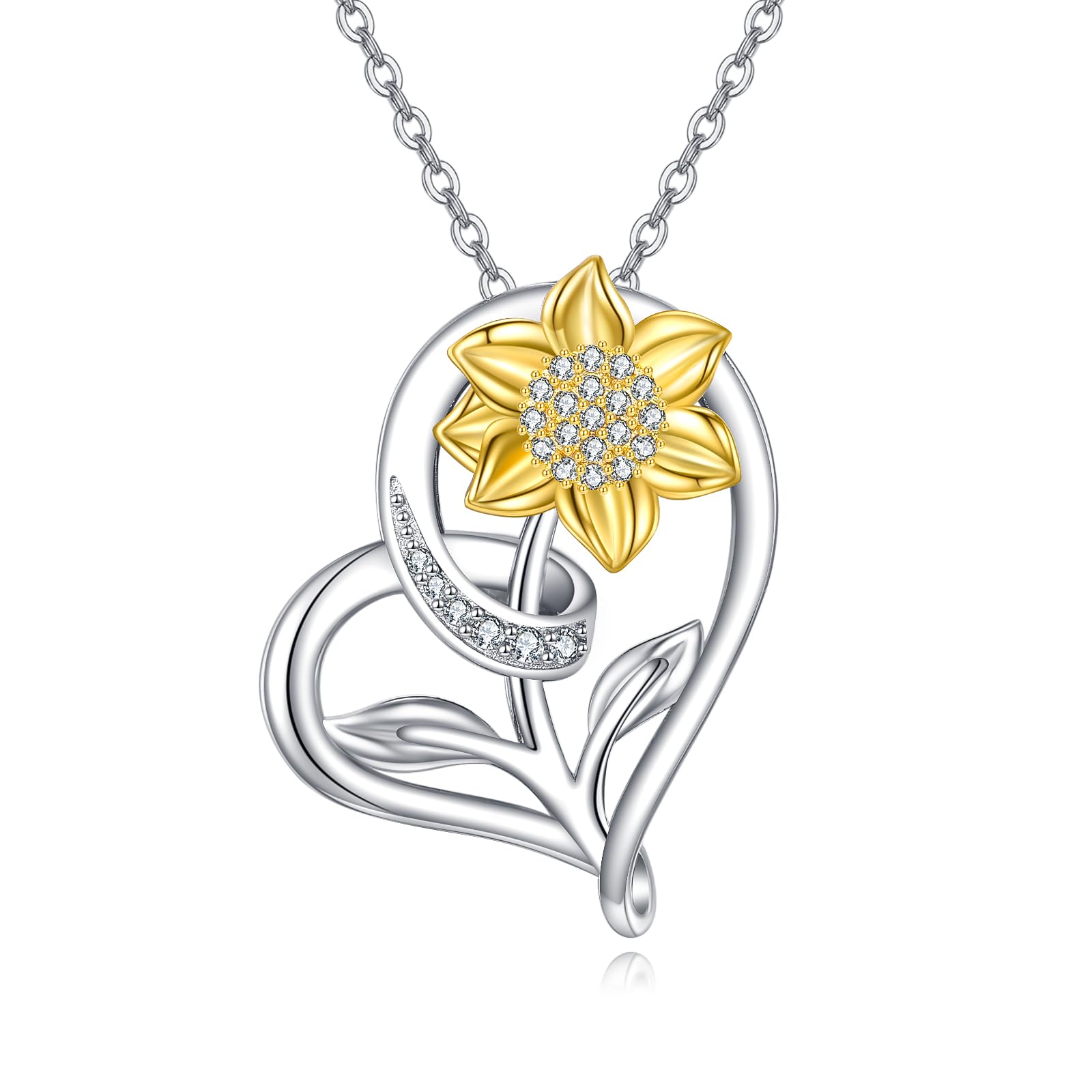 ONEFINITY Collar de girasol para mujer, plata de ley 925, colgante de girasol, joyas florales, regalos, Plata esterlina, No es una piedra preciosa