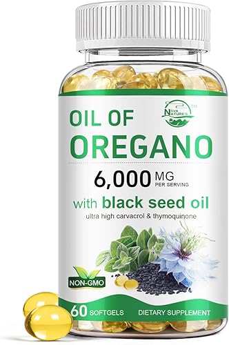 Nature's live Aceite de orégano con aceite de semilla negra, suplemento de orégano 2 en 1 para la salud inmunológica, retiene carvacrol y