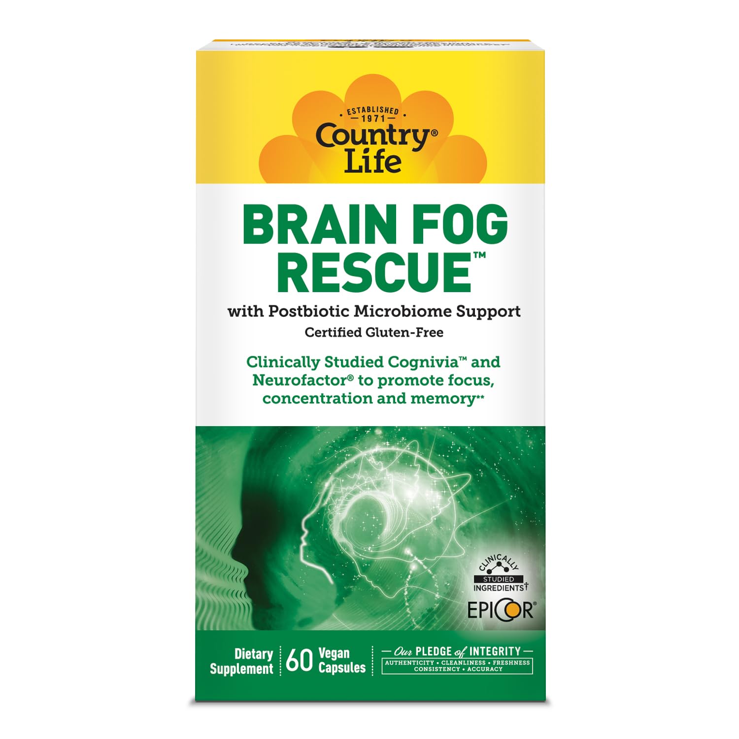 Country Life Brain Fog Rescue Cognitive Support, 60 Vegan Capsules