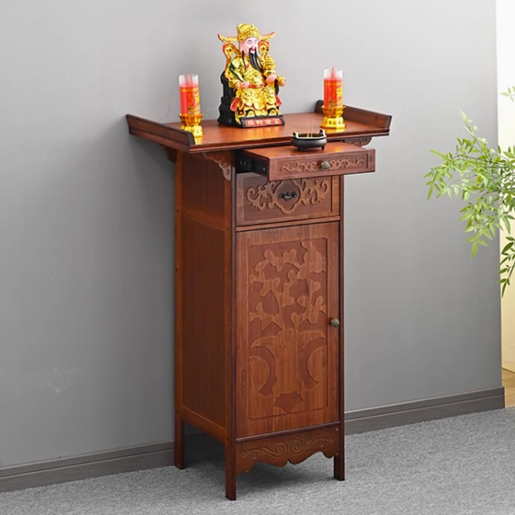 Nicho chino para ofrendas y mesa de meditación de bambú color pera de 66cm