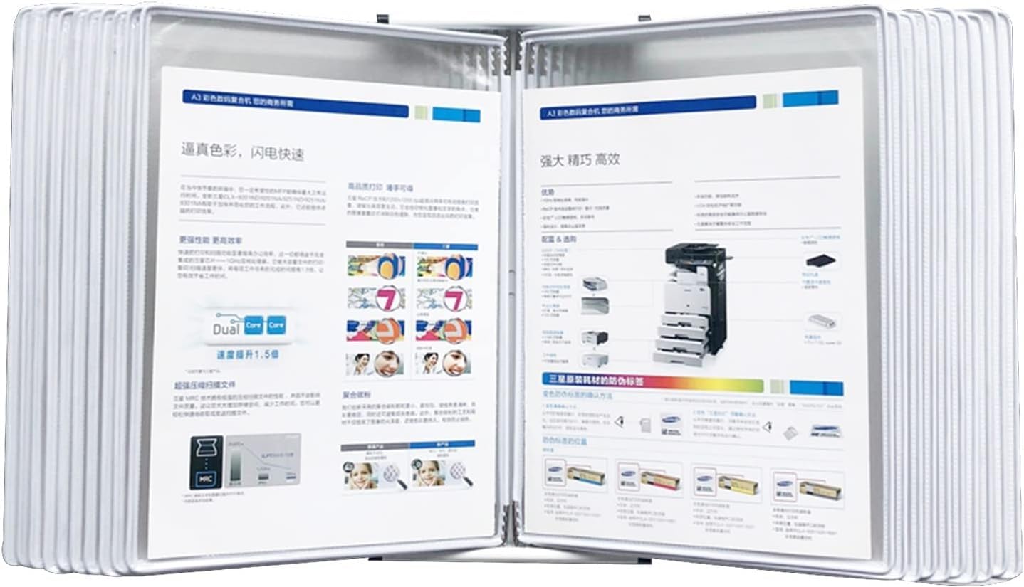 noxozoqm Desktop Reference with 20 Display Pockets,Wall-Mounted Flip File Holder,A4 Document Reference and Storage,Magnetic Models(Color:A)