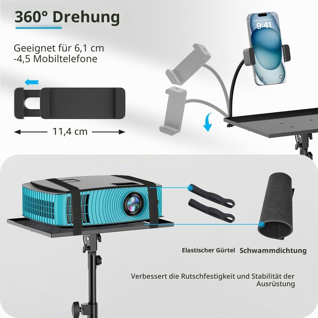 Beamer Stativ Beamer Ständer Höhenverstellbar 73-175CM,Mobiles Projektorständer Projektor-Stativ-Halterung aus Metall mit Feststellrädern & Sicherungsgurten – Für Heimkino, Business & Outdoor