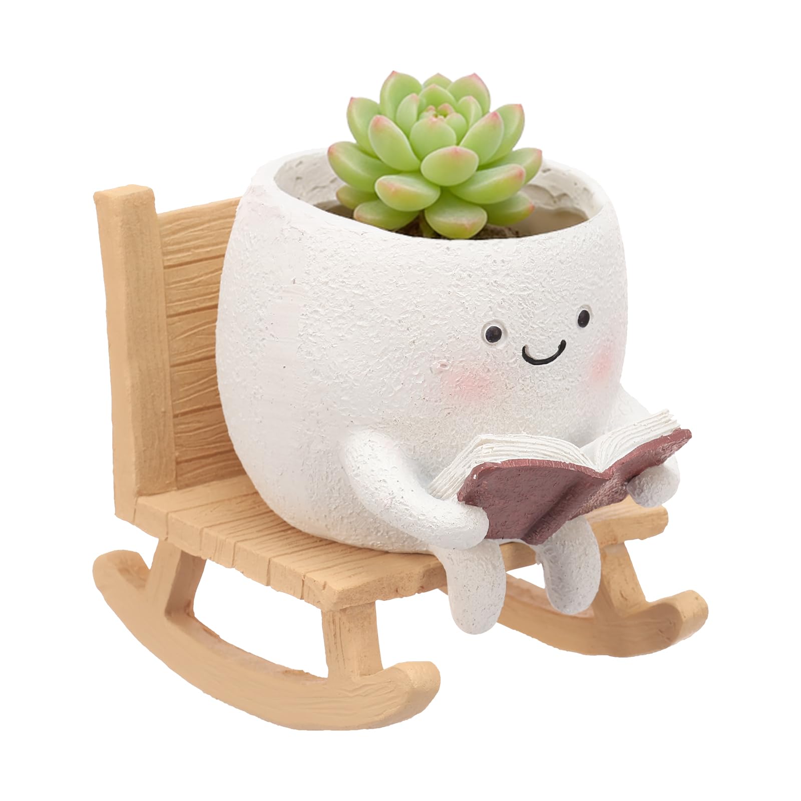 Ghshanog Smily Face Planter Pot, Cute Rocking Chair Plants Pots, Resin Head Flower Pots with Drainage Hole,Funny Face Succulent Pot for Mother, Women, Teacher, Appreciation Christmas(Style 2)