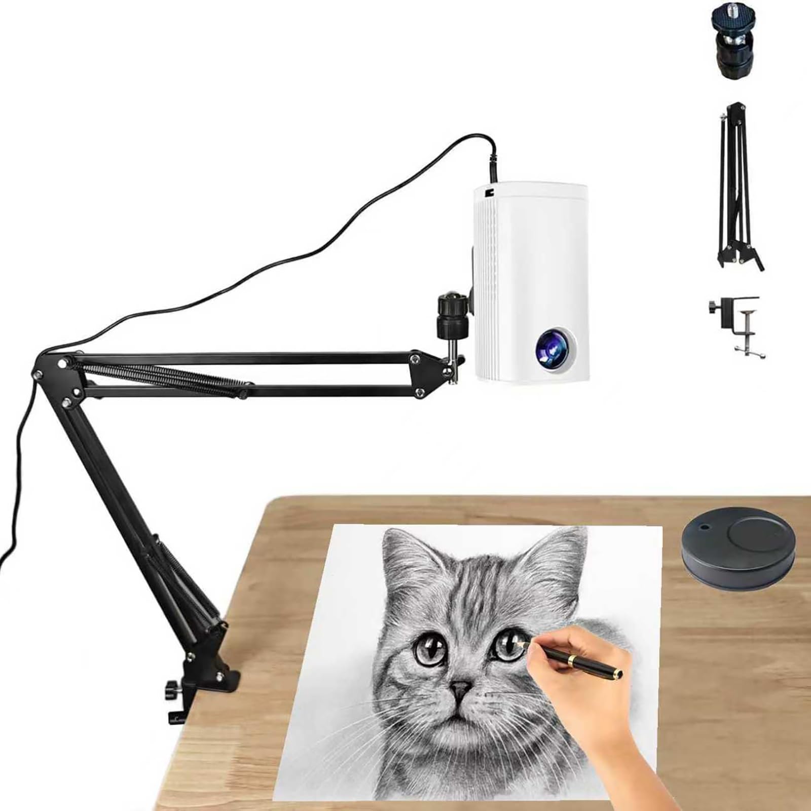 Projecteur de Dessin Intelligent Portable avec Support, pour Bureau/Toile/Mur, USB/Smartphone, Télécommande, Blanc 1.95m