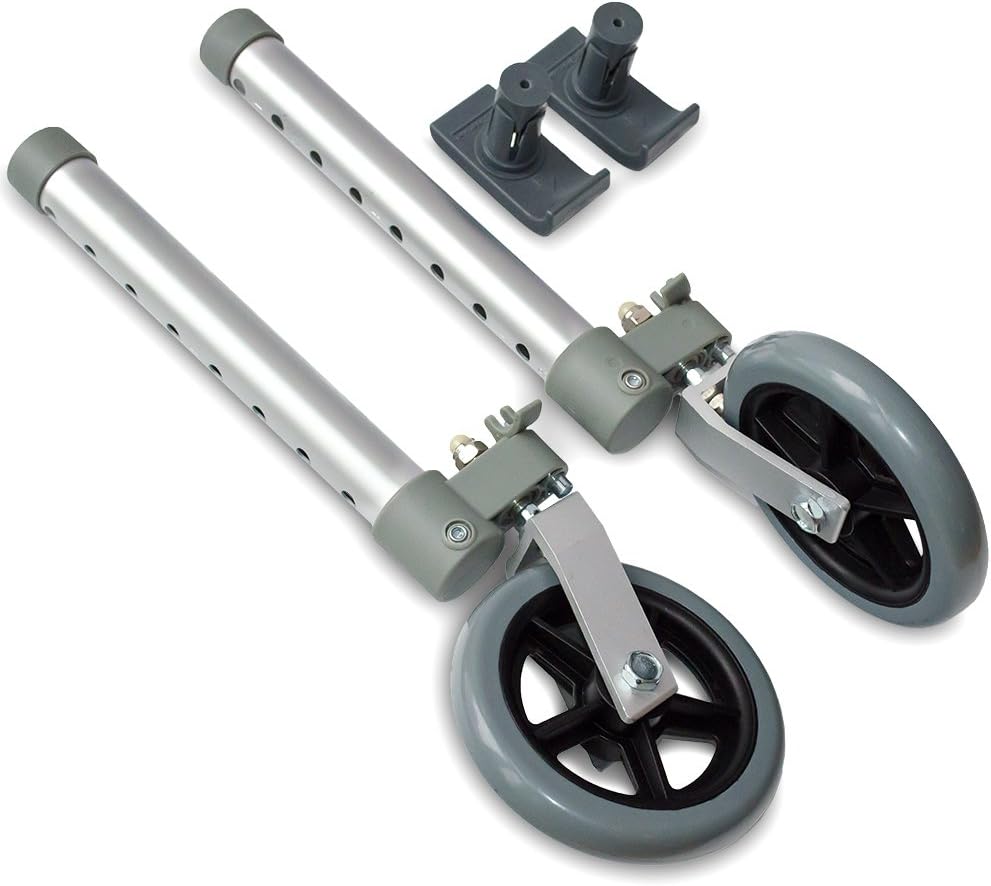 Top Glides Swivel/Lock Walker 5" Front Wheels with Free Flexfit Walker Ski Glides ($11 Value) - 1 Pair (5-Inch Wheel)