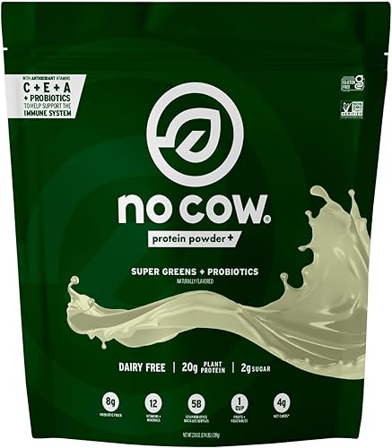 No Cow Proteína en polvo a base de plantas Plus, 0.71 onzas de proteína con 9 aminoácidos esenciales y súper verdes, 5 mil millones de UFC