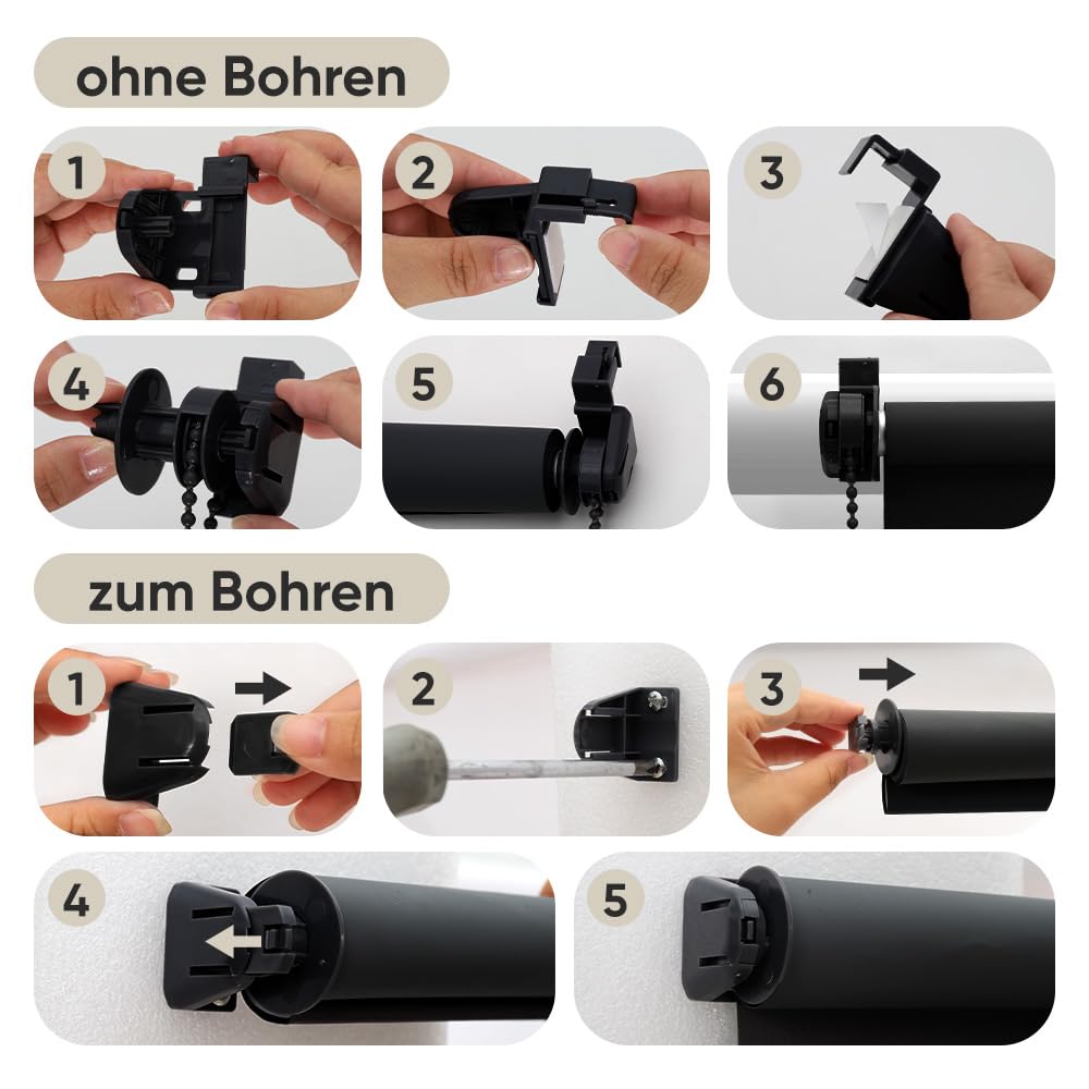Sekey Verdunklungsrollo ohne Bohren Klemmfix 130 cm breit, Seitenzugrollo Hitzeschutz Sichtschutz und Sonnenschutz Wandmontage Deckenmontage Klemmrollo für Fenster & Tür, 130 x 150cm, Schwarz