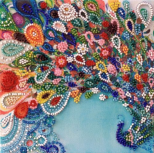 Abris Art Bead Embroidery Kit Colorful Tail. DIY Beadwork Craft Kit for Beginners. Hand Made Beading kit from, Ukraine. Stylish Needlework Set, Needlepoint Pattern Colorful Peacock Decor Wall Art