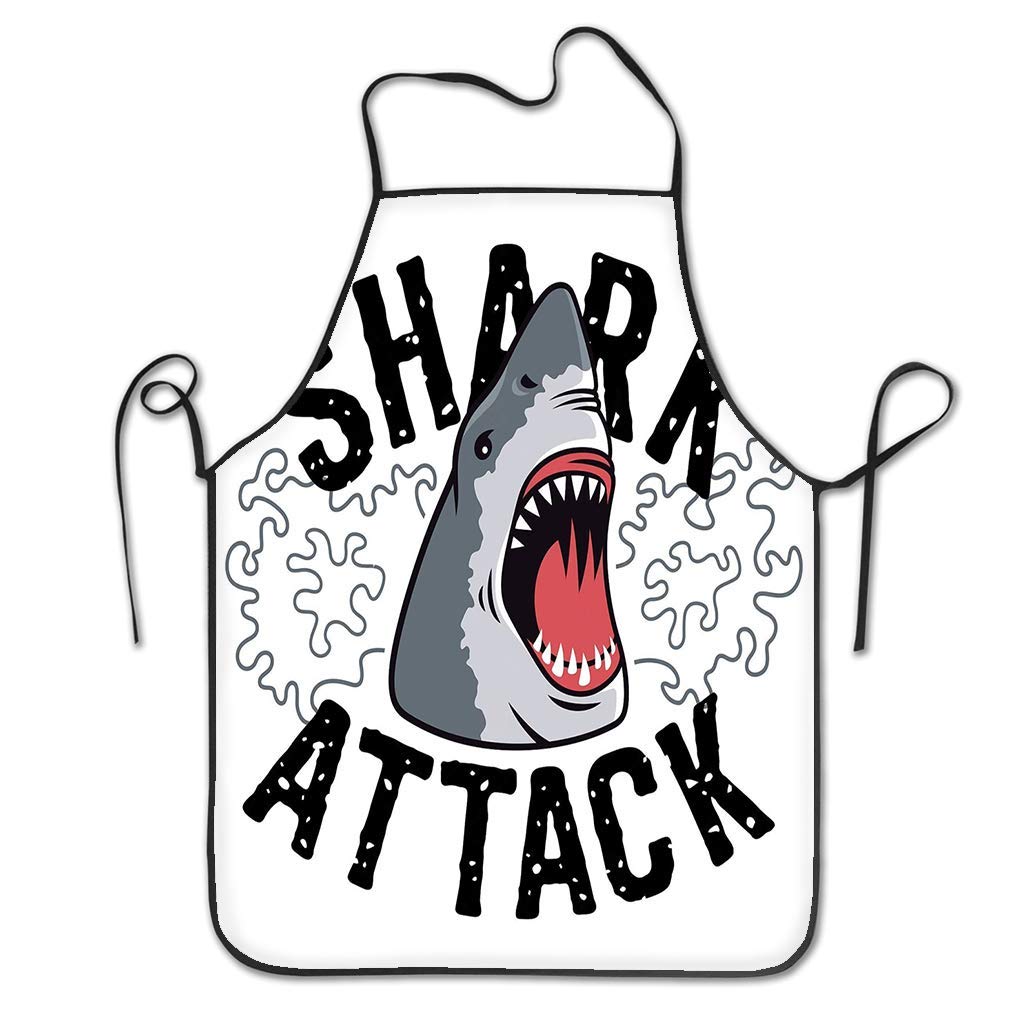 qidushop Funny Women Chef Apron Print Shark Attack Apparel Trendy Graphic Long Kitchen Cooking Bbq Apron Bib Gifts
