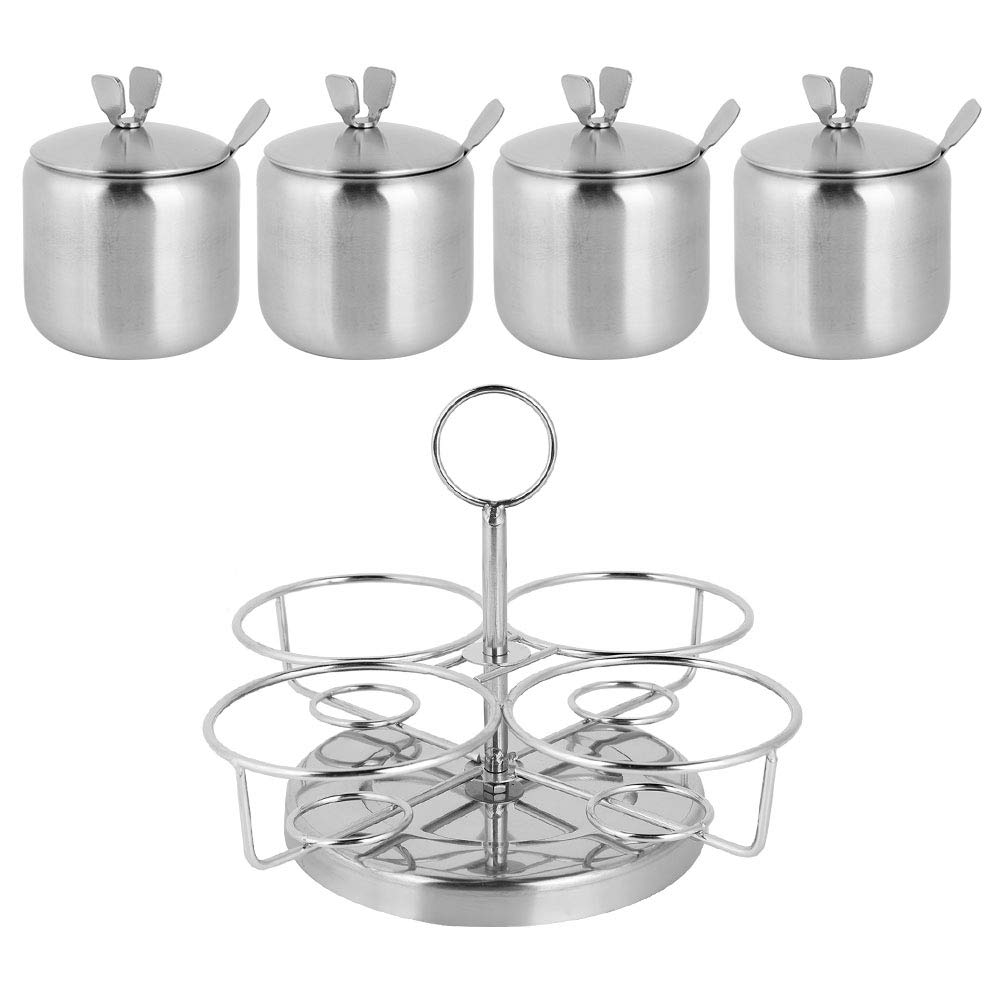 Barattoli di spezie, Barattoli di spezie rotanti in acciaio inossidabile per sale Spezie Pentola Quattro bottiglie di condimento con cucchiaio, Coperchio per cucina.