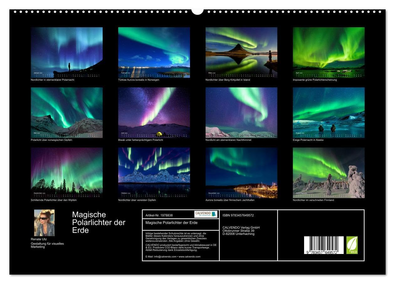 Magische Polarlichter der Erde (hochwertiger Premium Wandkalender 2026 DIN A2 quer), Kunstdruck in Hochglanz: Atemberaubende Aufnahmen imposanter Lichterscheinungen (CALVENDO Natur)