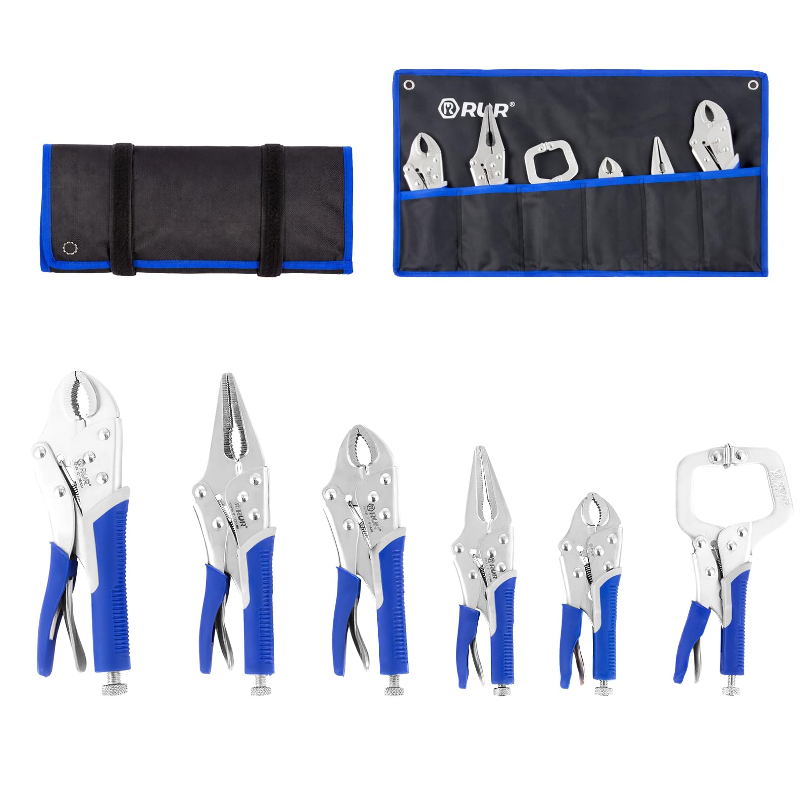 M.J COMFY-LIFE 6 Piece Locking Jaw Pliers Set, Heavy Duty Vice Grip Locking Pliers Kit with Curved Jaw & Long Nose, Adjustable Grip with Quick Release, Non-Slip Handle Hand Tools for DIY Repair