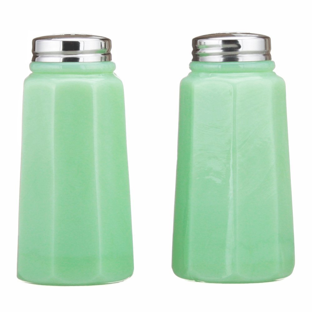 Mosser GlassSalt and Pepper Shaker Holder Set in Jadeite (Green) Color