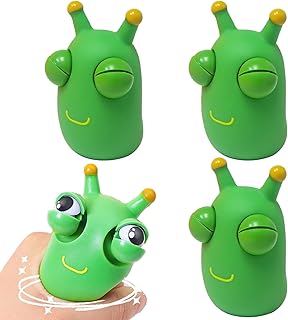 4PCS Funny Grass Worm Pinch Toy, Green Eye Bouncing Worm Squeeze Toy, Squeeze Sensory Toys, Relieve Anxiety Stress Relief Toys