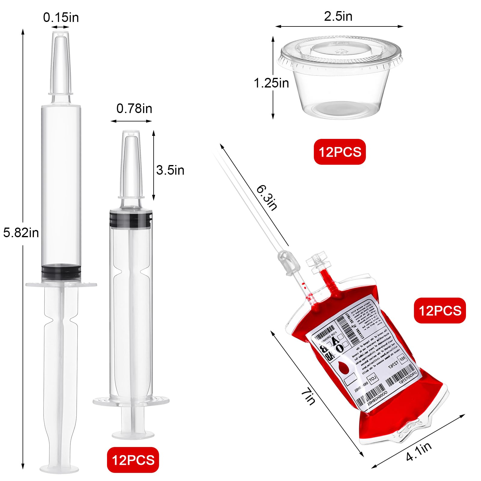 25-teiliges Schnaps-Set Für Partys – Inkl. 12 Spritzen, 12 Blutbeutel & 1 Liter Acryl-Eimer (Halloween, Zombie-Party)