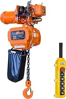 Prowinch 3 Ton Electric Chain Hoist with Electric Trolley Double Speed 30ft Lifting Height G100 Chain Water Resistant Pendant Control M4/H3 Duty Cycle 3 Phase 240/380/460V