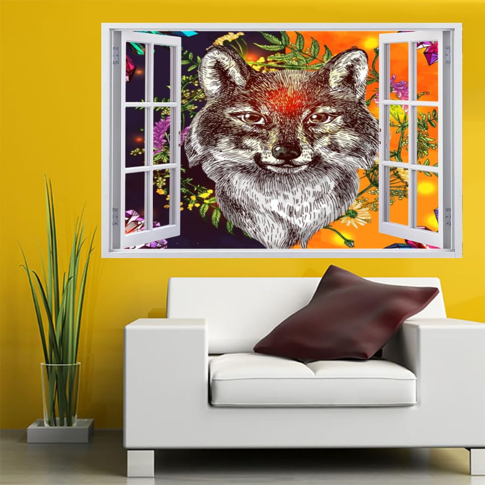 Vinilos Decorativos 3D Rotos Lobo Tatuaje De Pared Vinilo Extraíble Decoración Del Hogar Flor Calcomanías Para Bebé Guardería Niña Niño Habitación Decoración De Pared 120x80cm