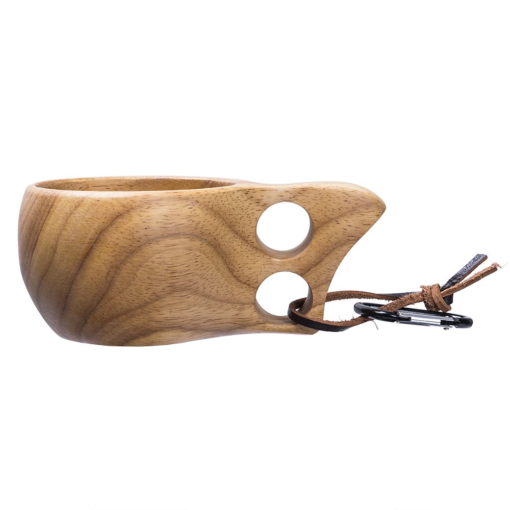 Nordic Handmade Kuksa Wood Outdoor Portable Camping Drinking Cup Coffee Mug with Carabiner