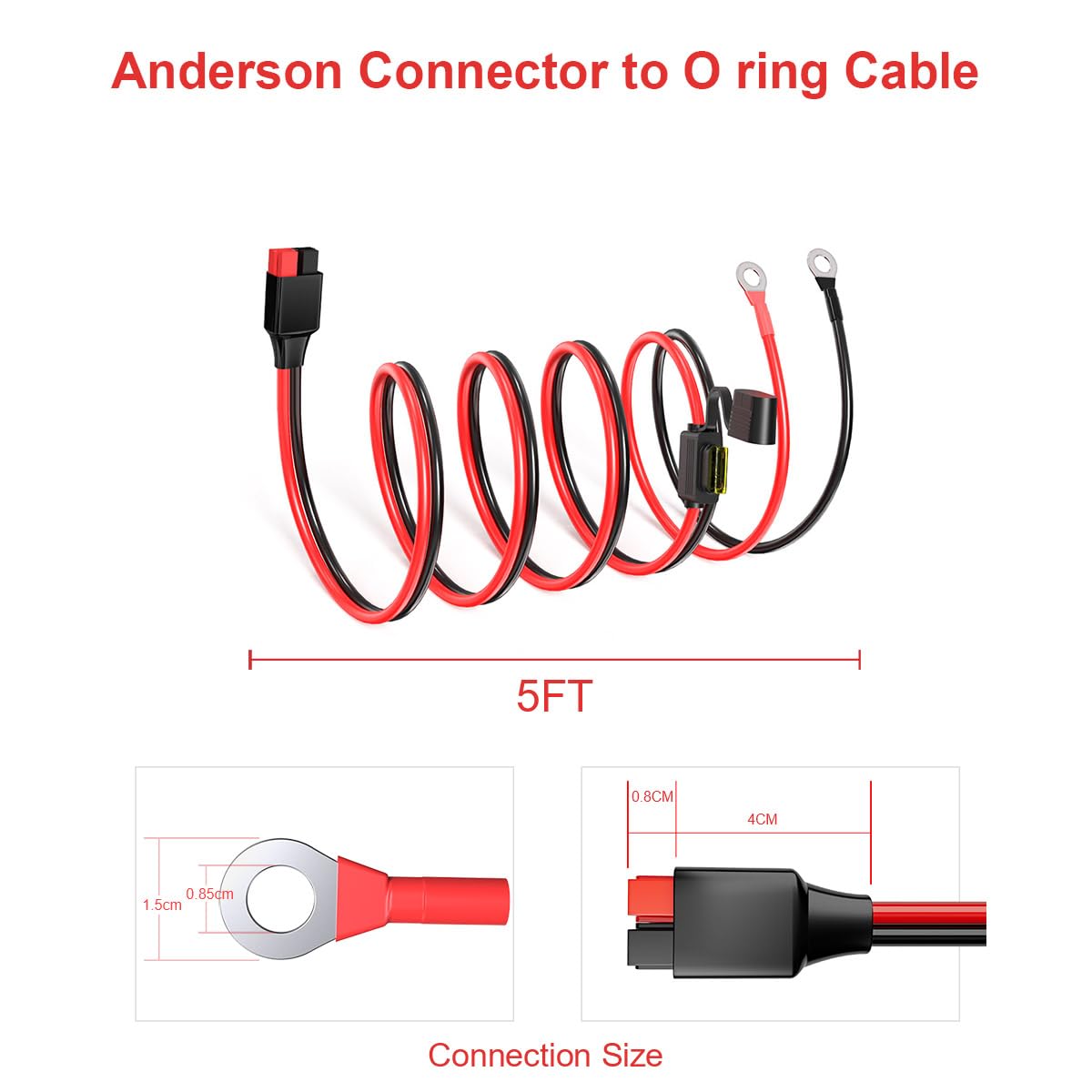 ELFCULB Anderson 10 AWG złącze do zacisku pierścieniowego, złącze akumulatora z 5 bezpiecznikami do przenośnej elektrowni słonecznej (5 stóp)