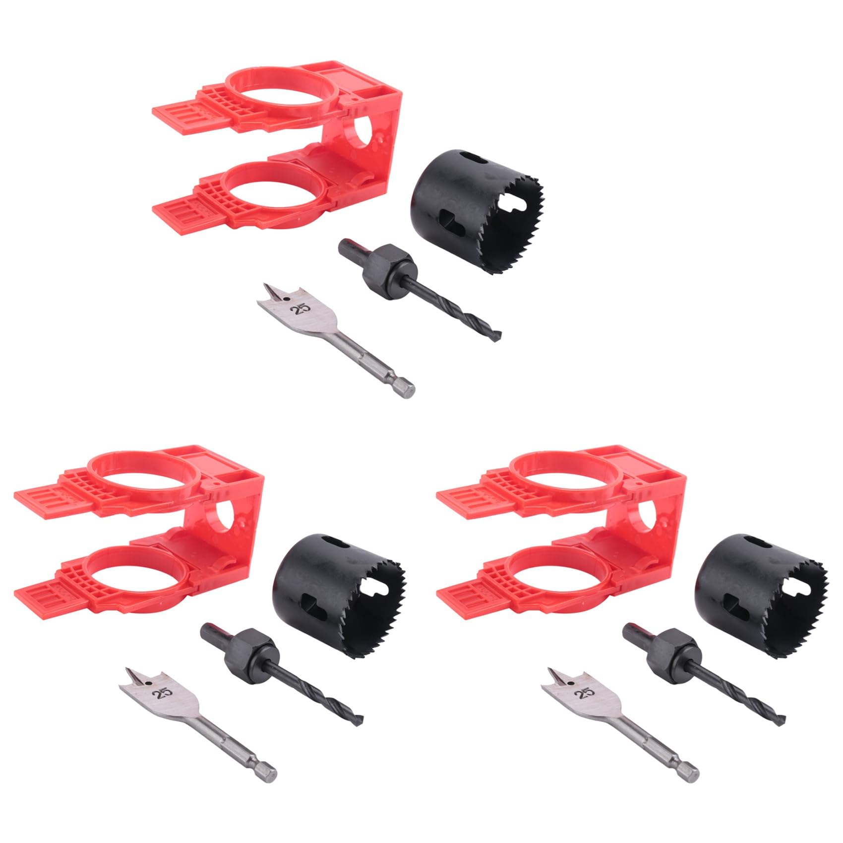 Jnchdghwa Red 3X Door Lock Installation Kit,Door Hole Drilling Kit For Deadbolts And Locksets With Guide Template, Door Lock Hole Saw