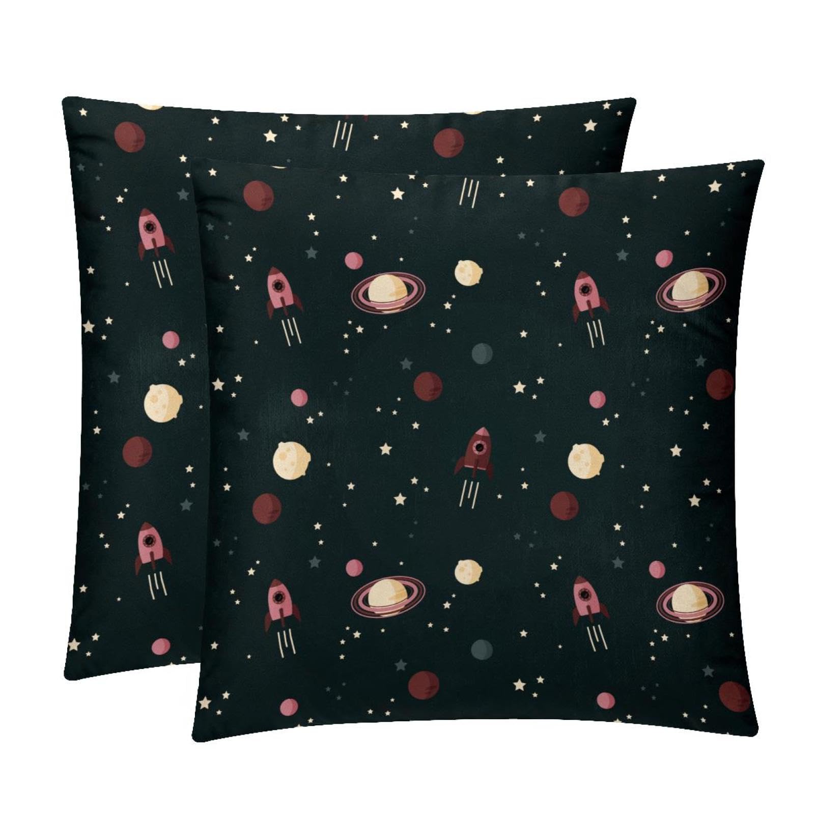 TDGKPZ Space Rocket Planet Throw Pillow Covers 2 Pack Pillowcases Soft Cozy Pillow Cases For Couch Bed Sofa 40x40cm
