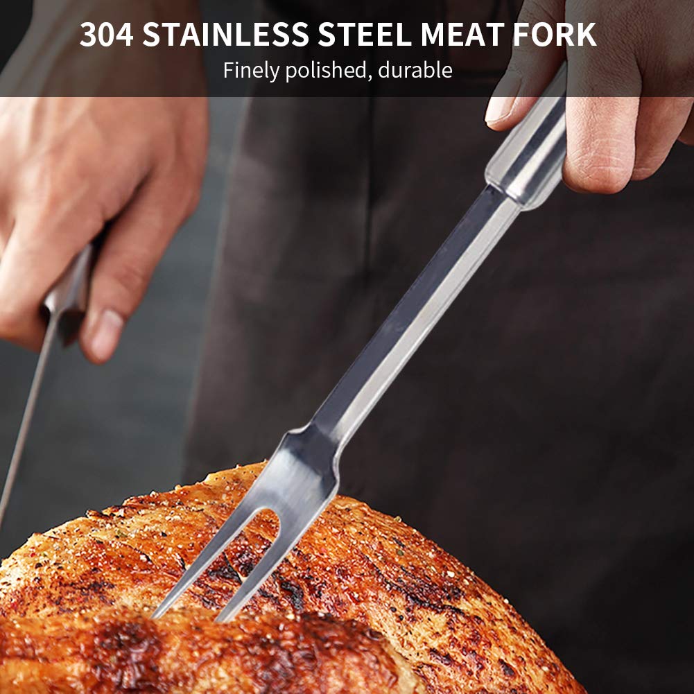 Forchetta per barbecue in acciaio inox con manico ovale forchetta per barbecue con manico lungo e anello appeso per posate può essere lavata in lavastoviglie