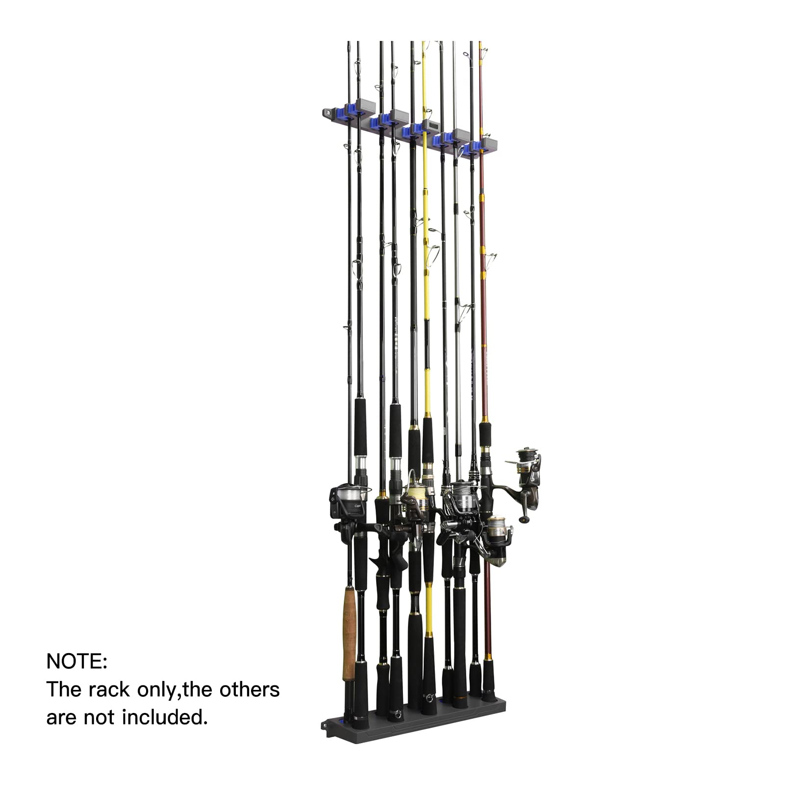 Portacanne Pesca Supporto Parete per Portaoggetti Organizza in Sicurezza 10 Canne Pesca per Pescatori Plastica Schiuma EVA Blu Verde Giallo Nero 42 cm