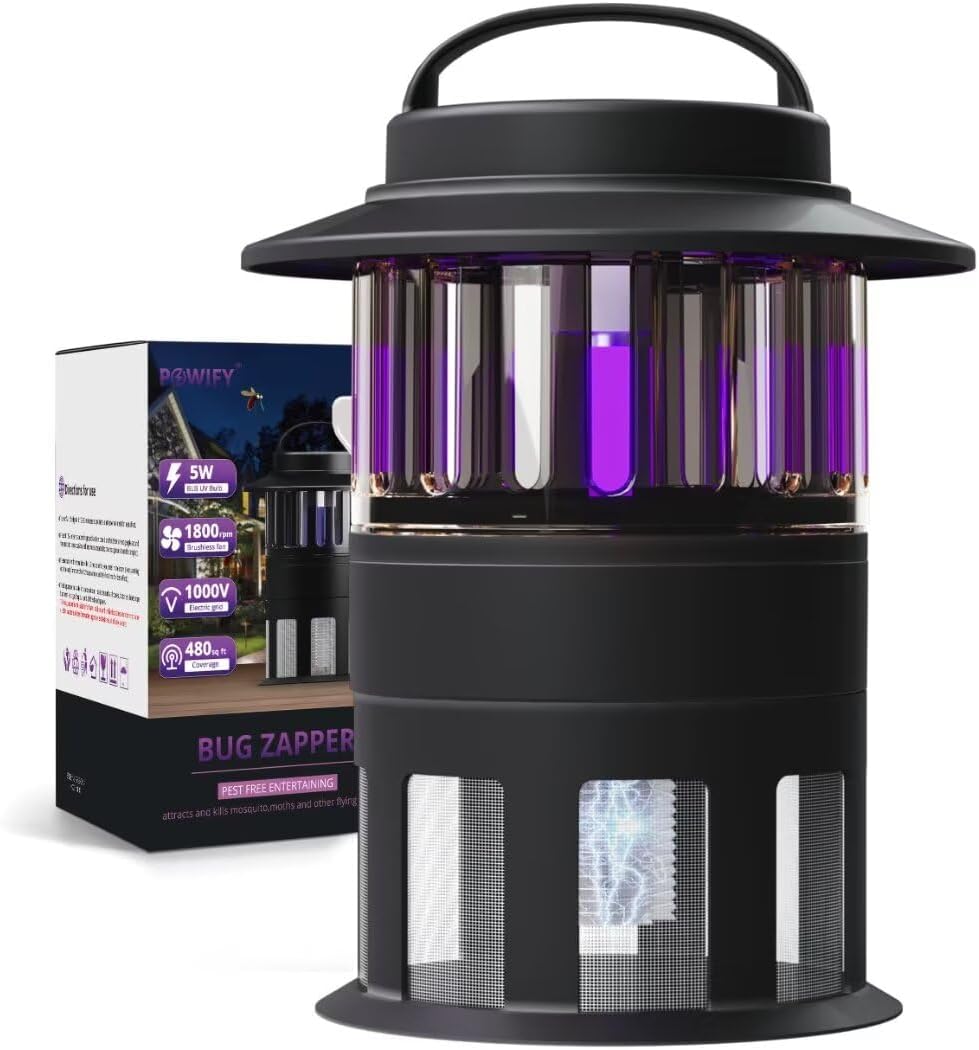 Mosquito Trap, Bug Zapper with 1000V Grid and Suction Fan, Insect Trap for Flies, Gnat & Moth, Portable Flying Insect Killer for Backyard, Patio, Home