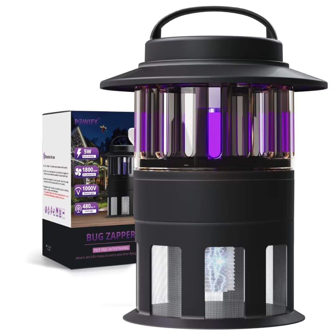 Mosquito Trap, Bug Zapper with 1000V Grid and Suction Fan, Insect Trap for Flies, Gnat & Moth, Portable Flying Insect Killer for Backyard, Patio, Home
